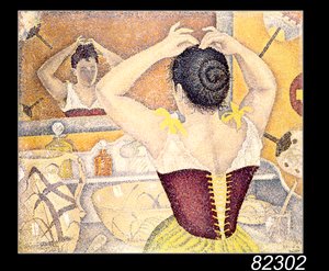 Femme à sa toilette portant un corset violet